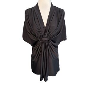 Chelsea & Theodore Harlow Top Blouse Knot Front Drape V‎ Neck Black Small NWT